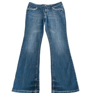 Project Indigo Flare Jeans Womens 11 Blue Rhinestone Contrast Stitch Y2K Western